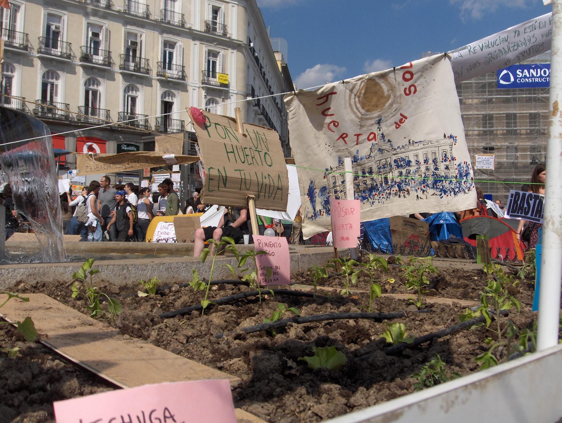 Huerto comunitario en la Puerta del Sol durante las manifestaciones del 15M en Madrid. Fotografía: Jose Luis Fernández Casadevante, Kois. 